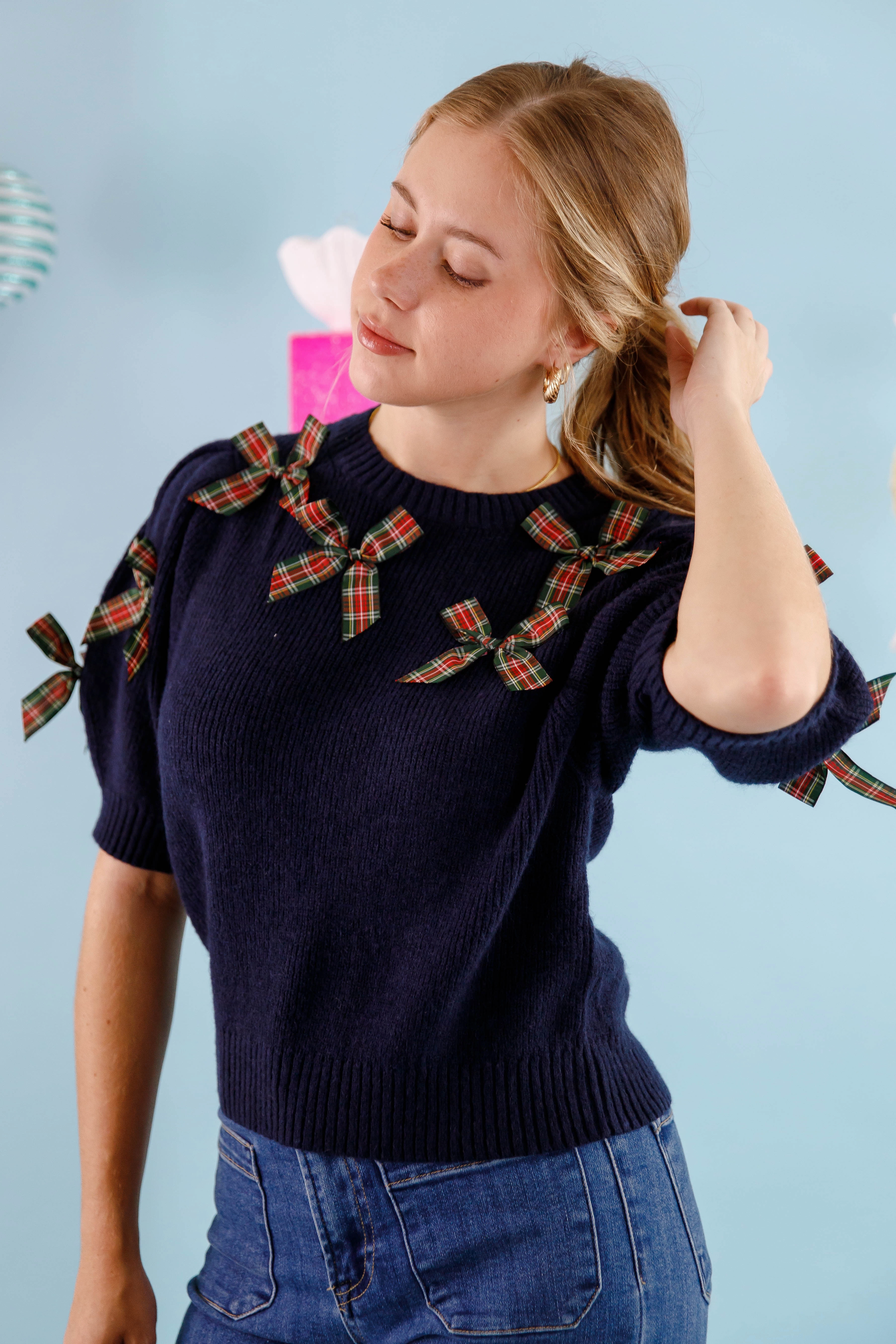 Stretch Material Perfectly Classy Sweater-Navy