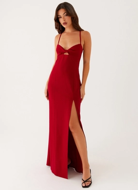 Heartbreaker Maxi Dress - Deep Red Smooth Design