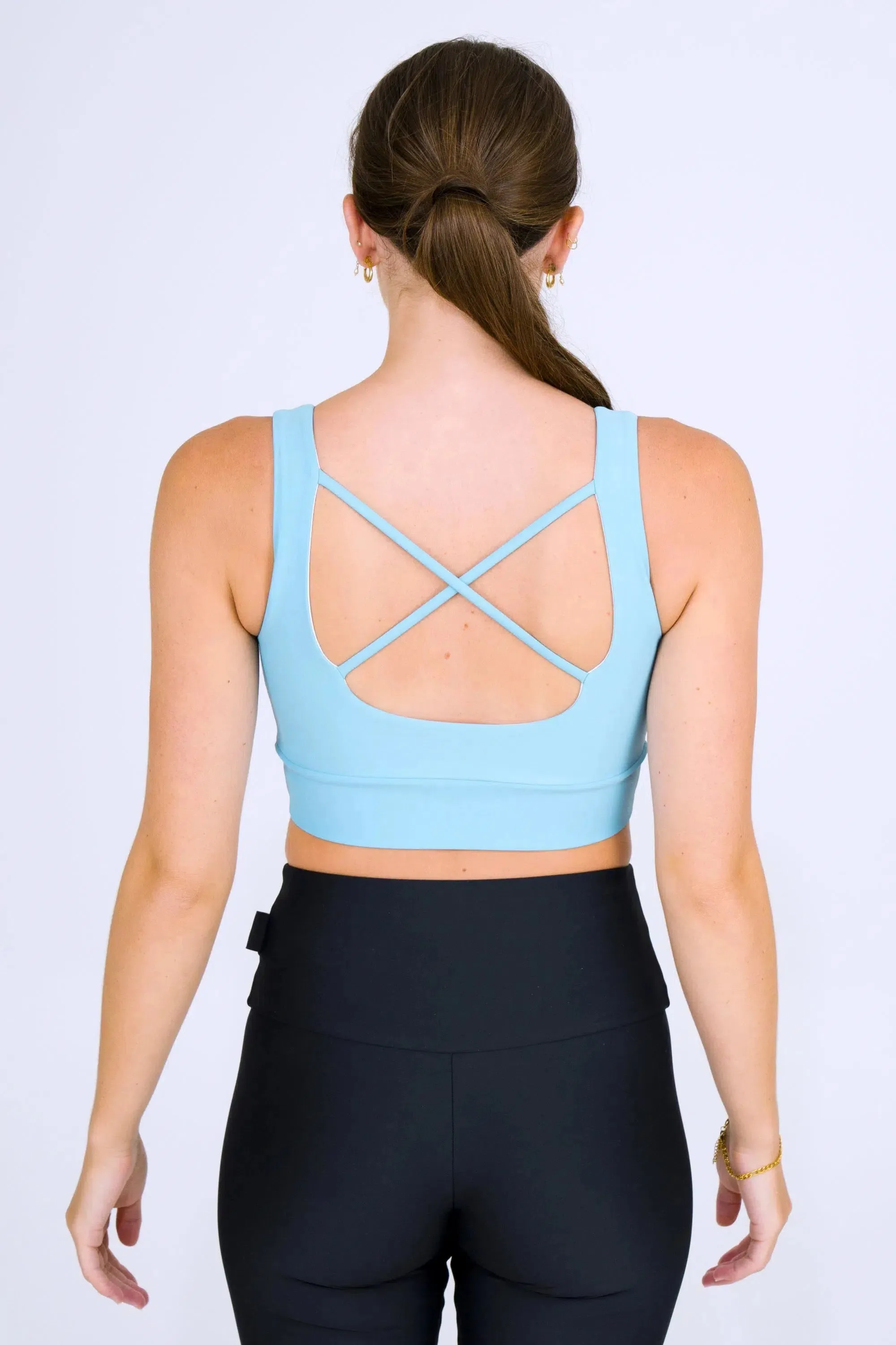 Performance Scoop Neck Comfort Crop Top - Dusty Pale Blue