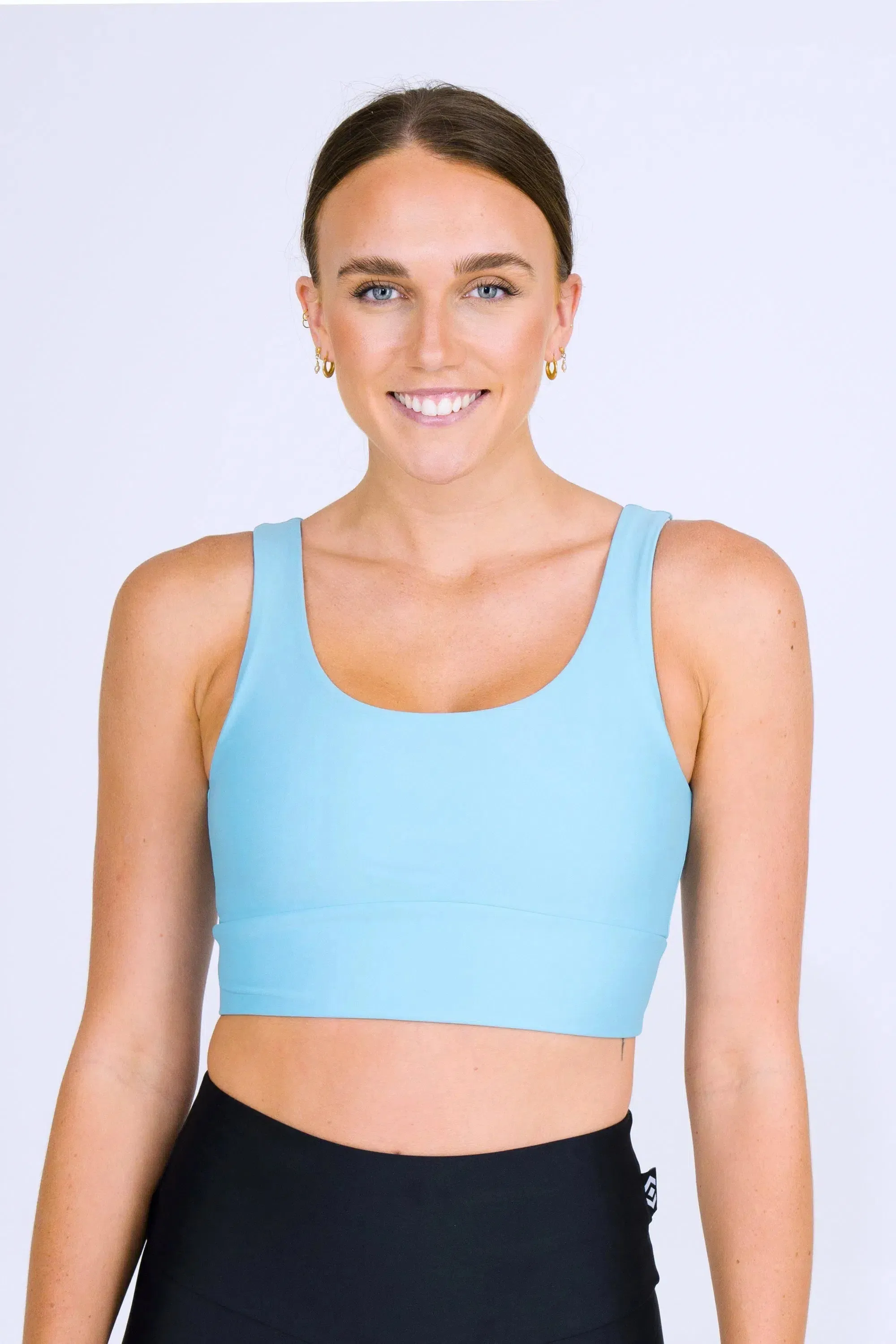 Performance Scoop Neck Comfort Crop Top - Dusty Pale Blue