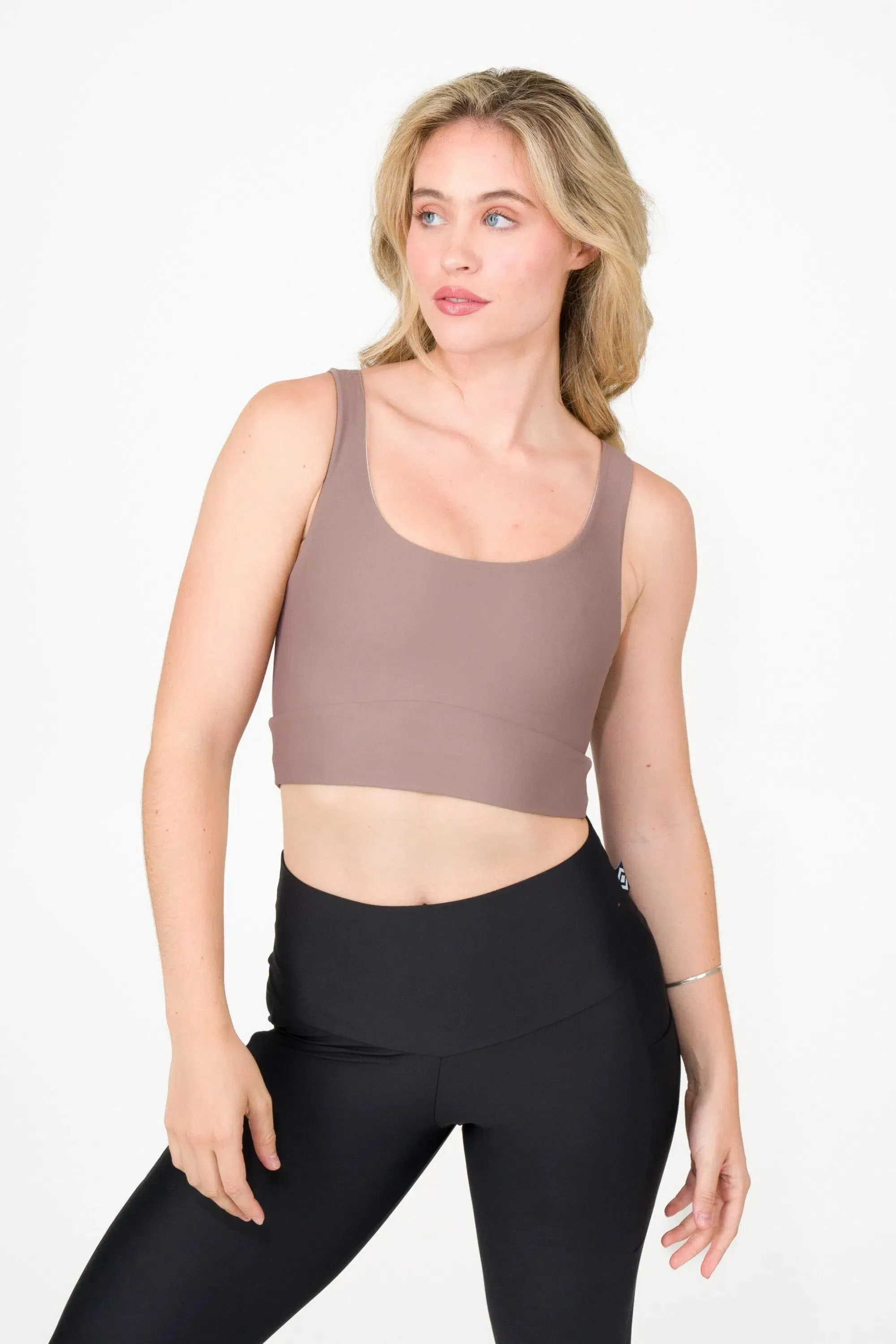 Performance Scoop Neck Comfort Crop Top - Mocha