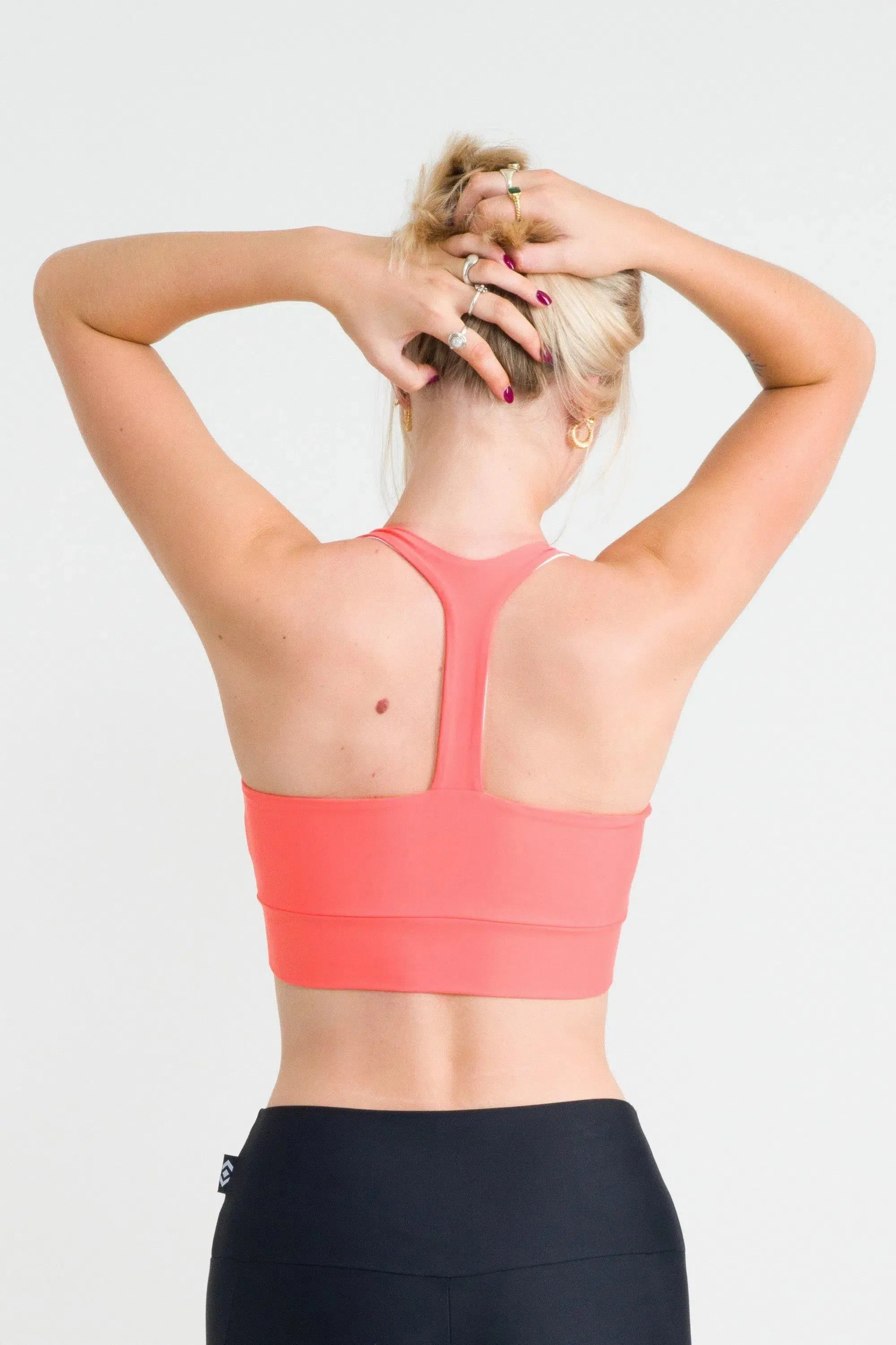 Performance T Back Comfort Crop Top - Neon Coral