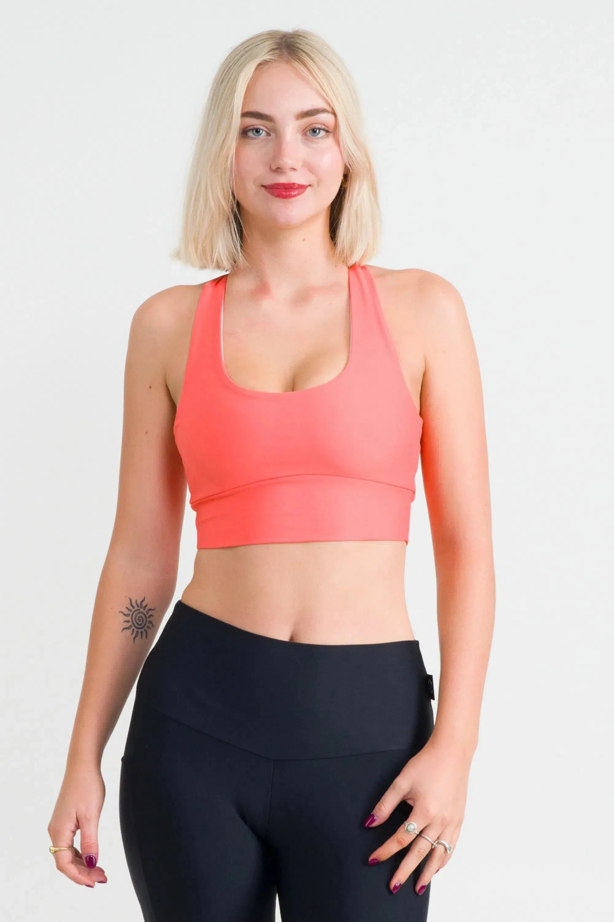 Performance T Back Comfort Crop Top - Neon Coral