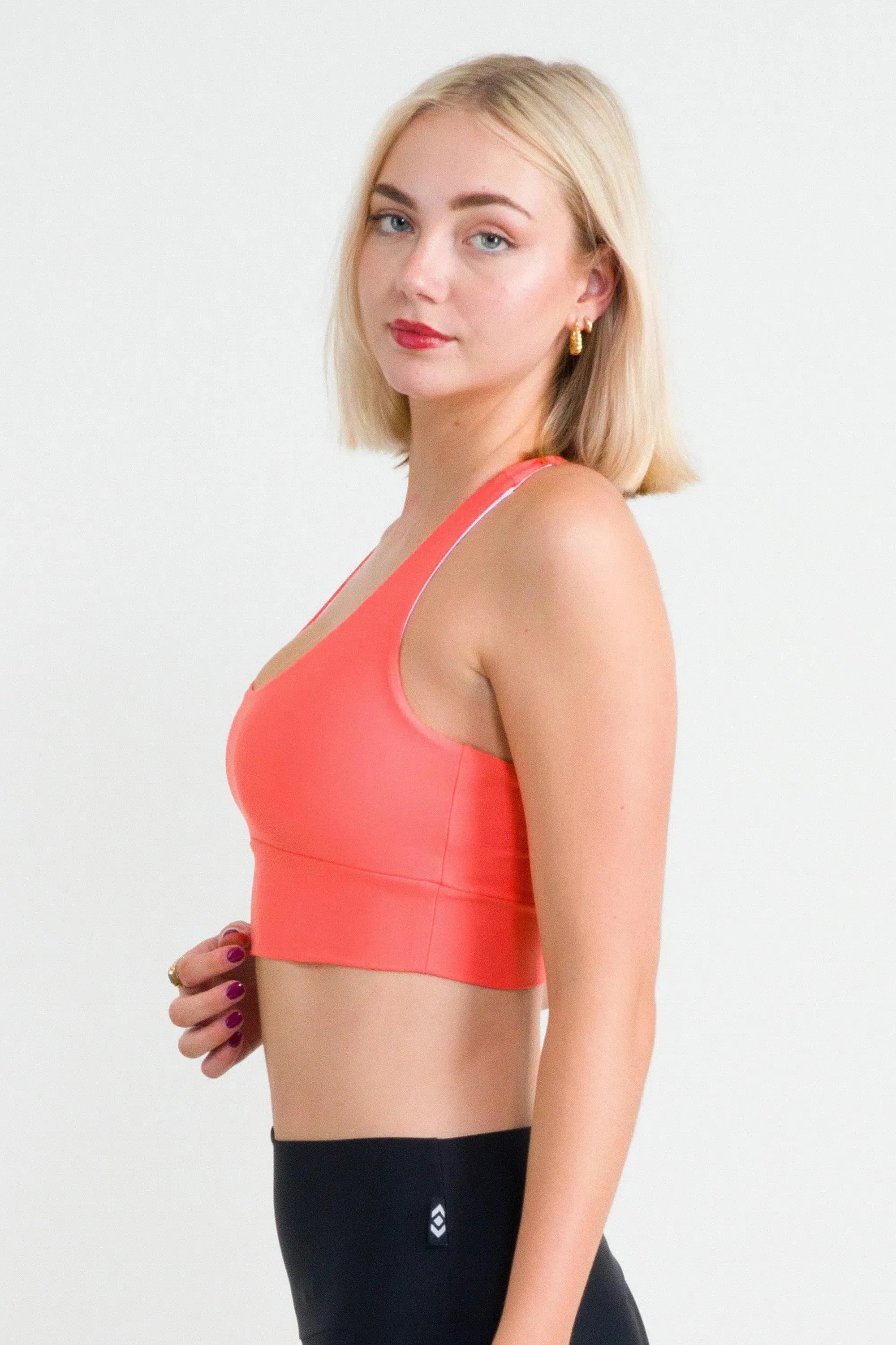 Performance T Back Comfort Crop Top - Neon Coral