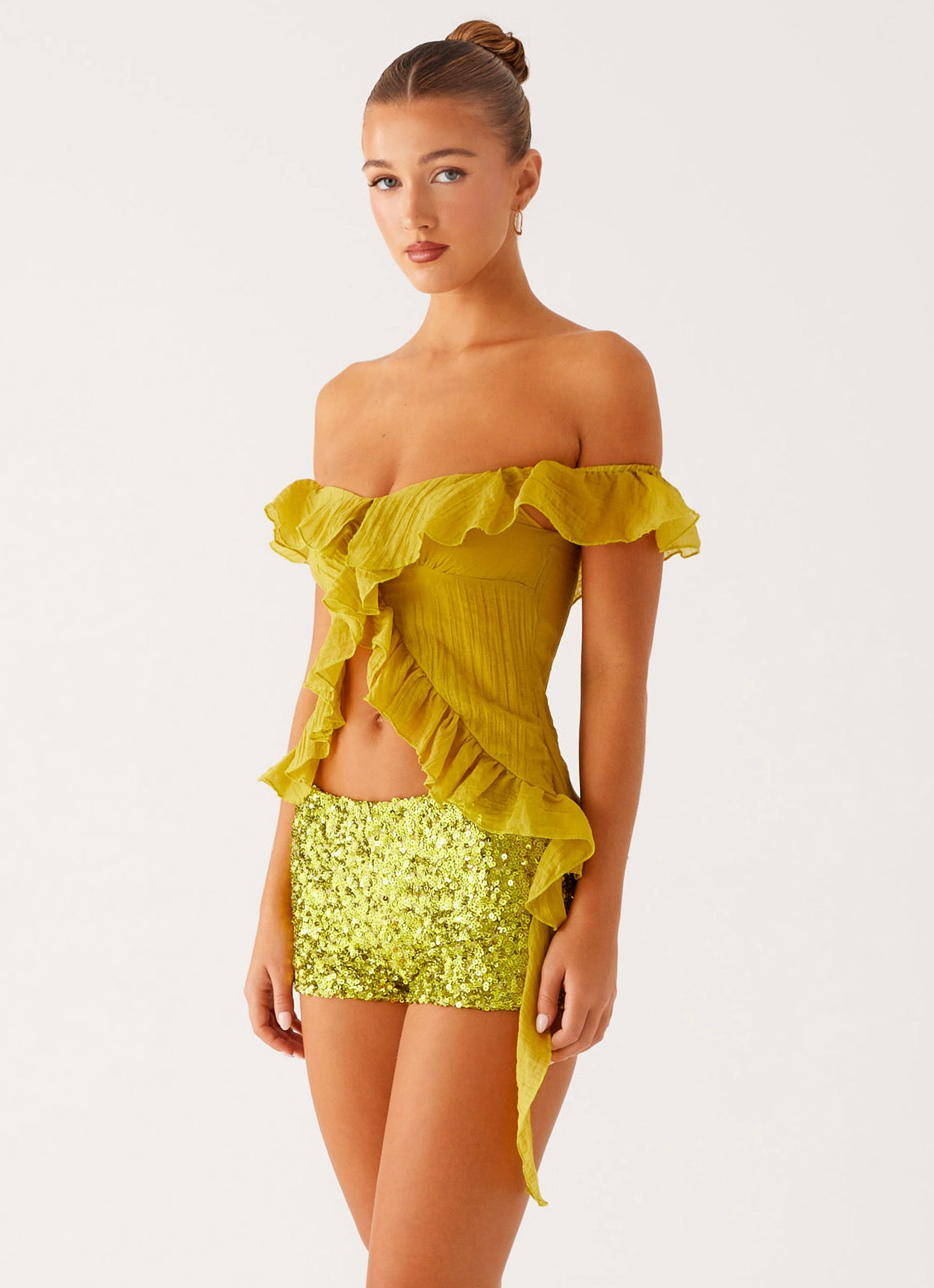 NonSlip Grip Tape Dylan Off Shoulder Top - Lime