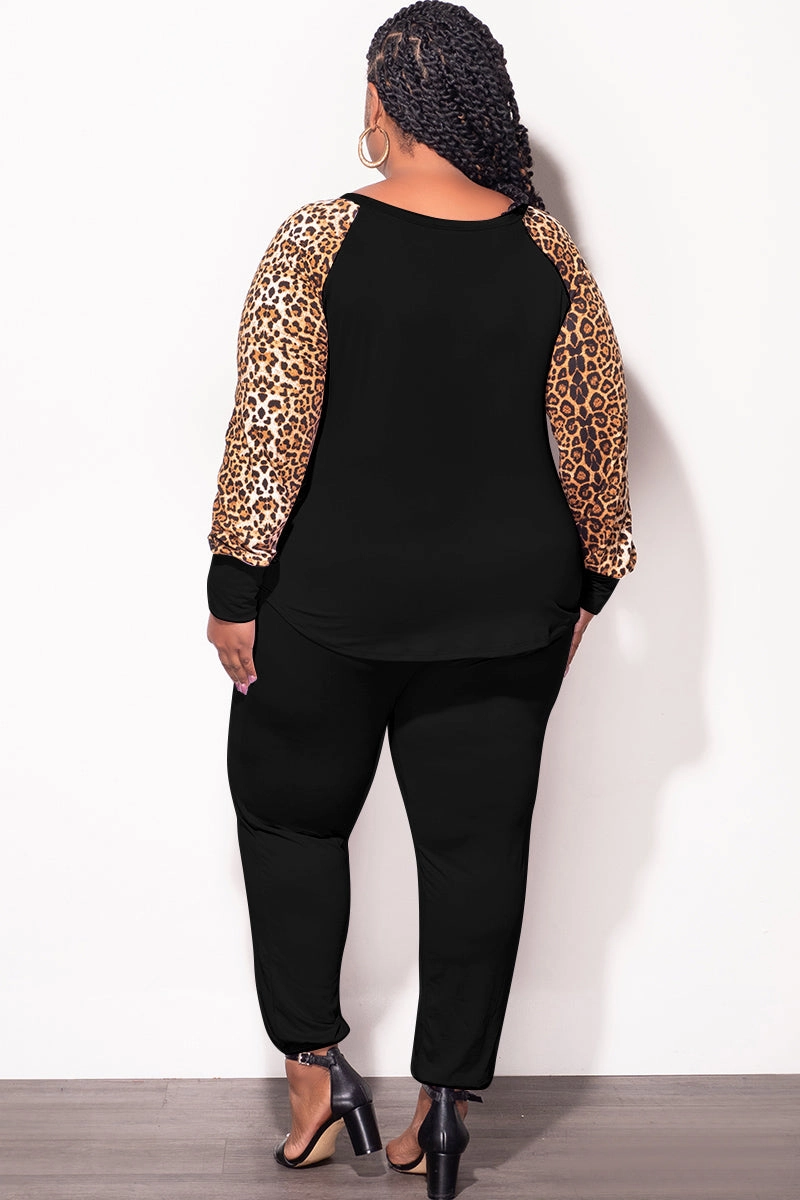 Final Sale Plus Size 2-pc Pants Set in Black & Animal Print NonIrritatingStitching
