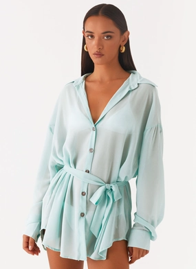 AntiStaticFabric Miley Oversized Chiffon Shirt - Pale Blue