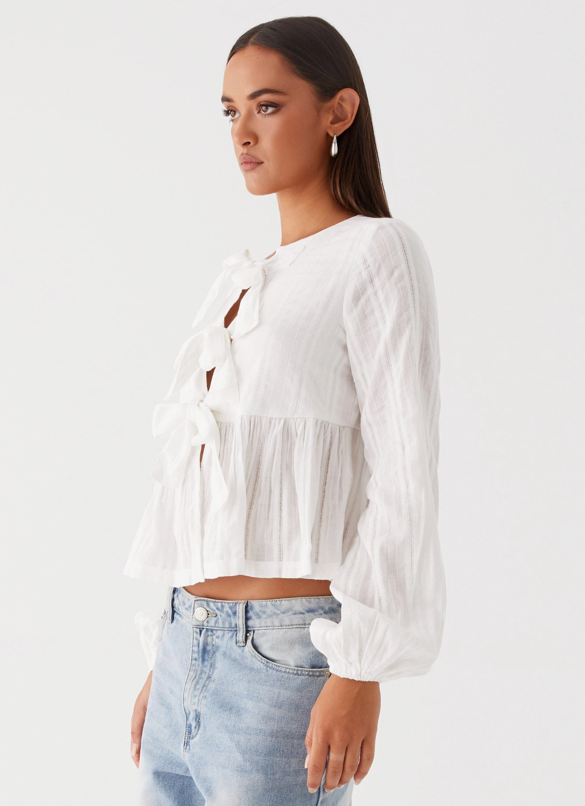 Western Wind Long Sleeve Top - White Four Way Stretch VentilatedBack