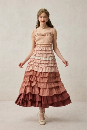 Petals 22 | Dreamy gradient Linen Dress Breathable Mesh Panels Warm design