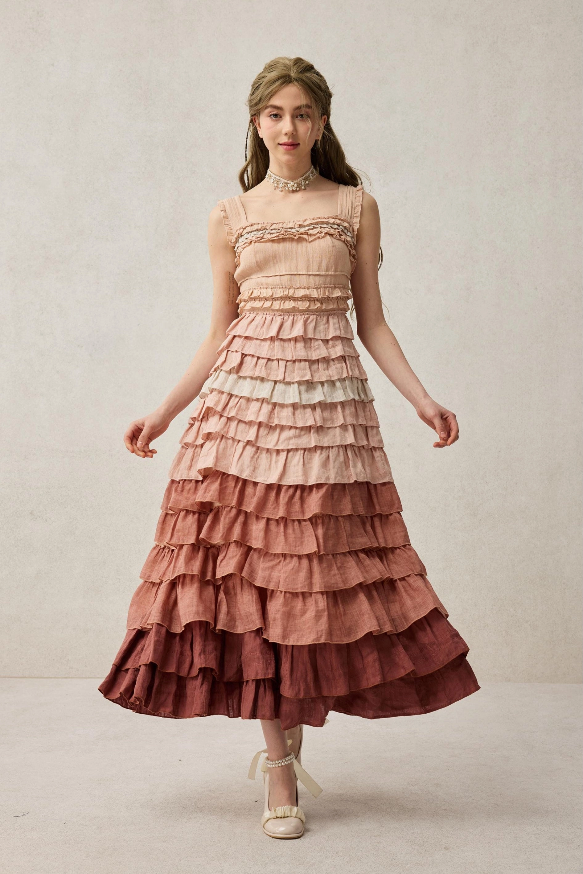 Wrinkle-Resistant ResilientElasticBand Petals 22 | Dreamy gradient Linen Dress
