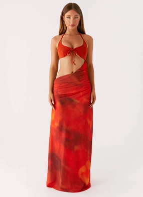 Elixis Maxi Dress - Scarlet Blur Comfy and Cozy
