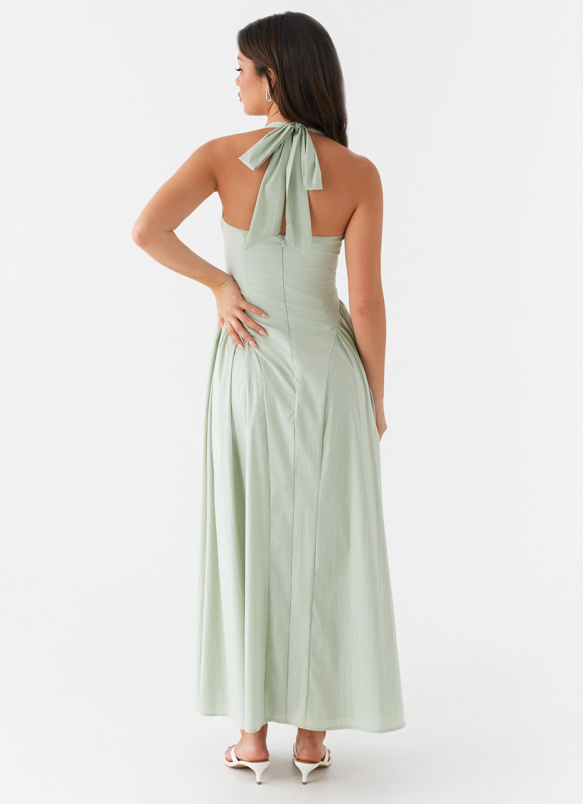 Olenna Halterneck Midi Dress - Sage Subtle Flow