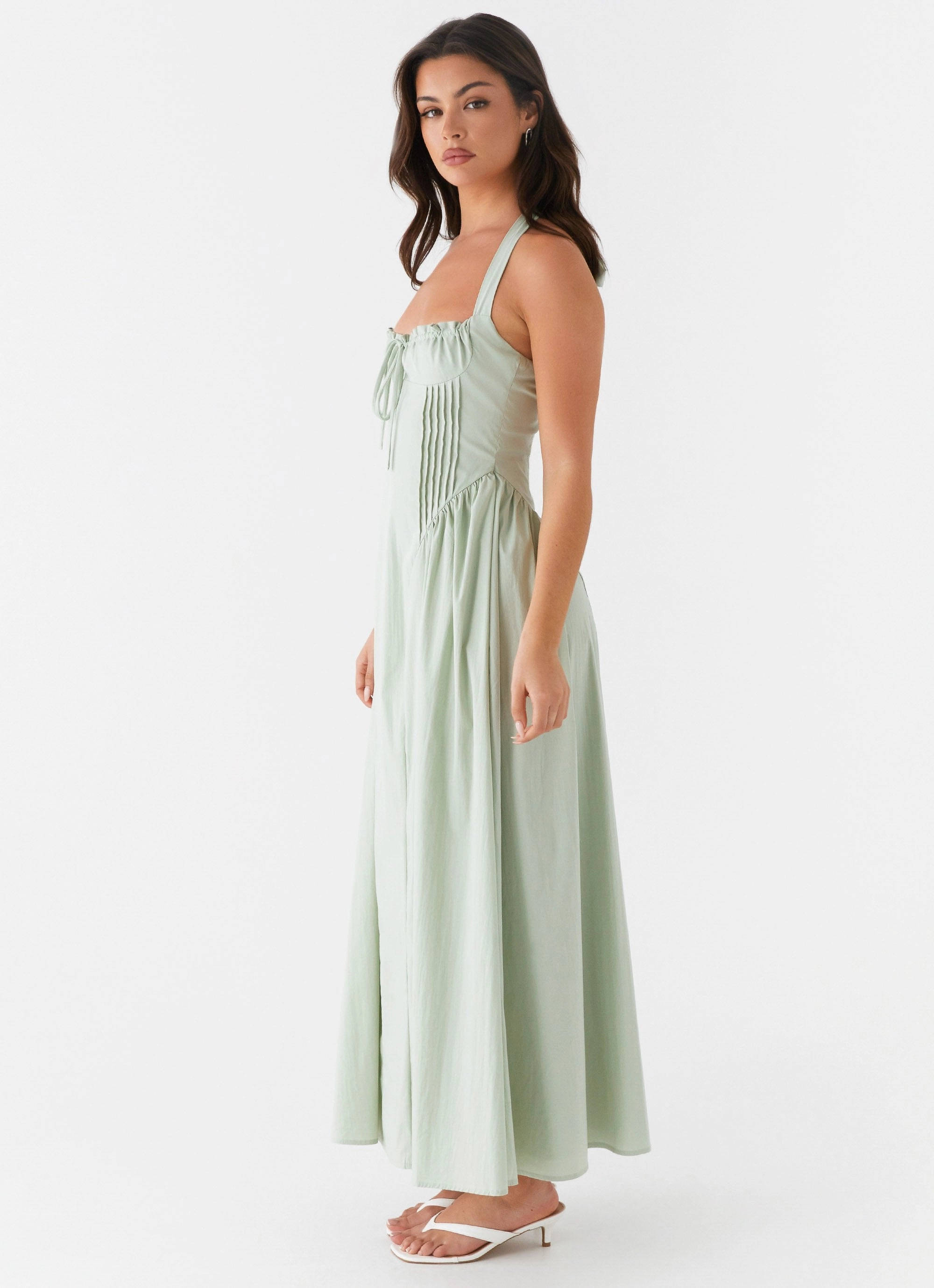 Olenna Halterneck Midi Dress - Sage Resort Outfit