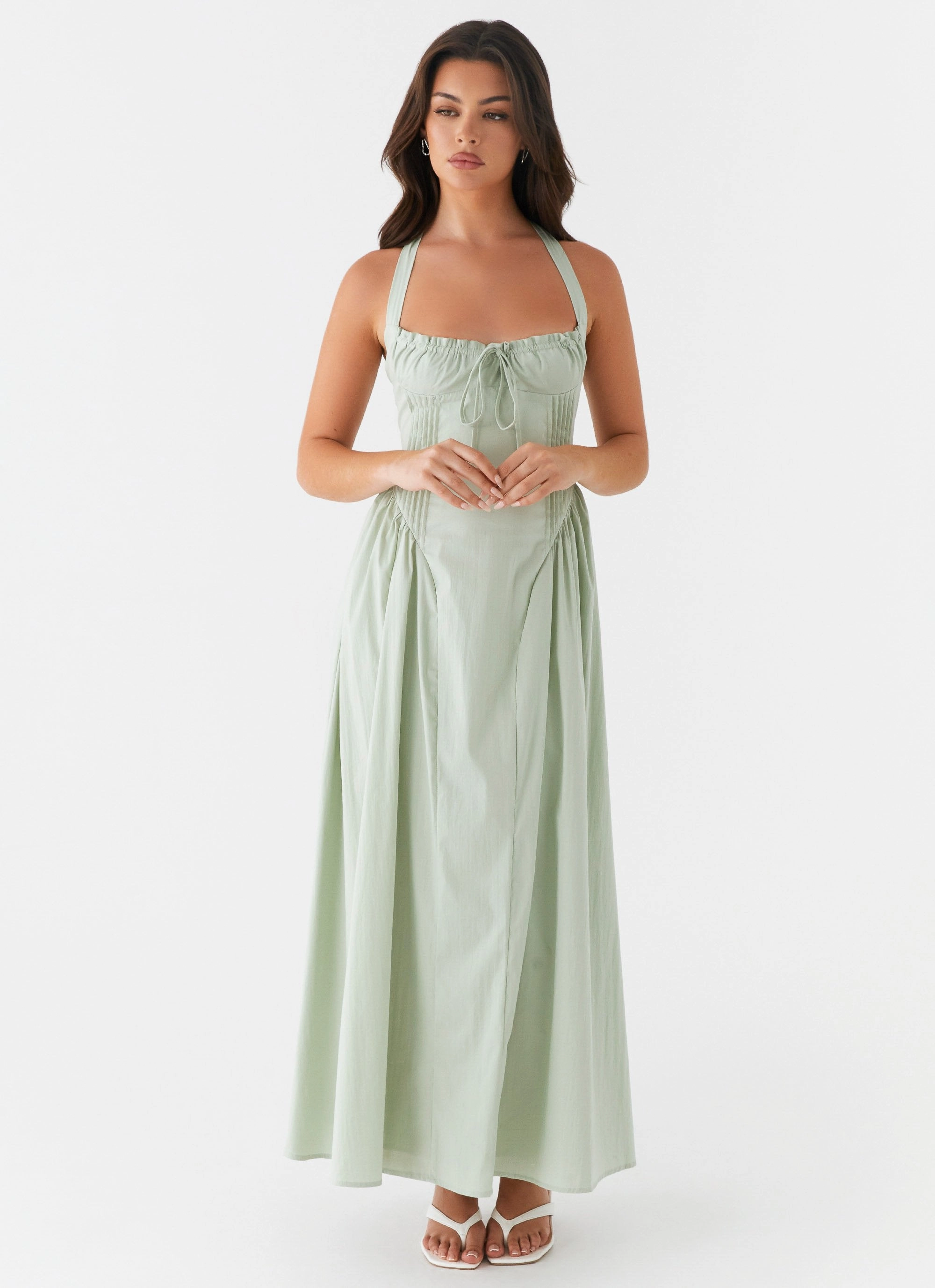 Olenna Halterneck Midi Dress - Sage Flow Line Smart Edge