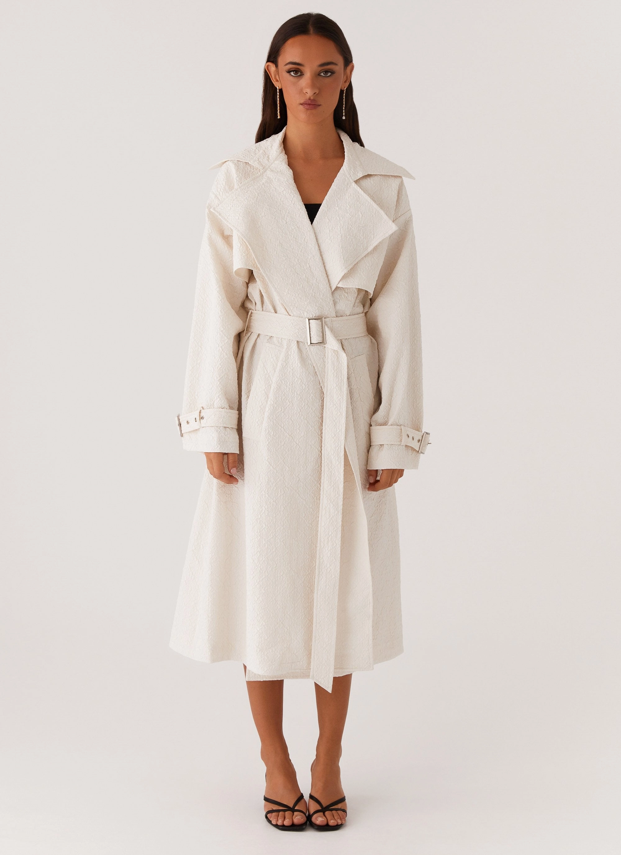 Stand Up Collar Phoenix Oversized Trench Coat - Ivory