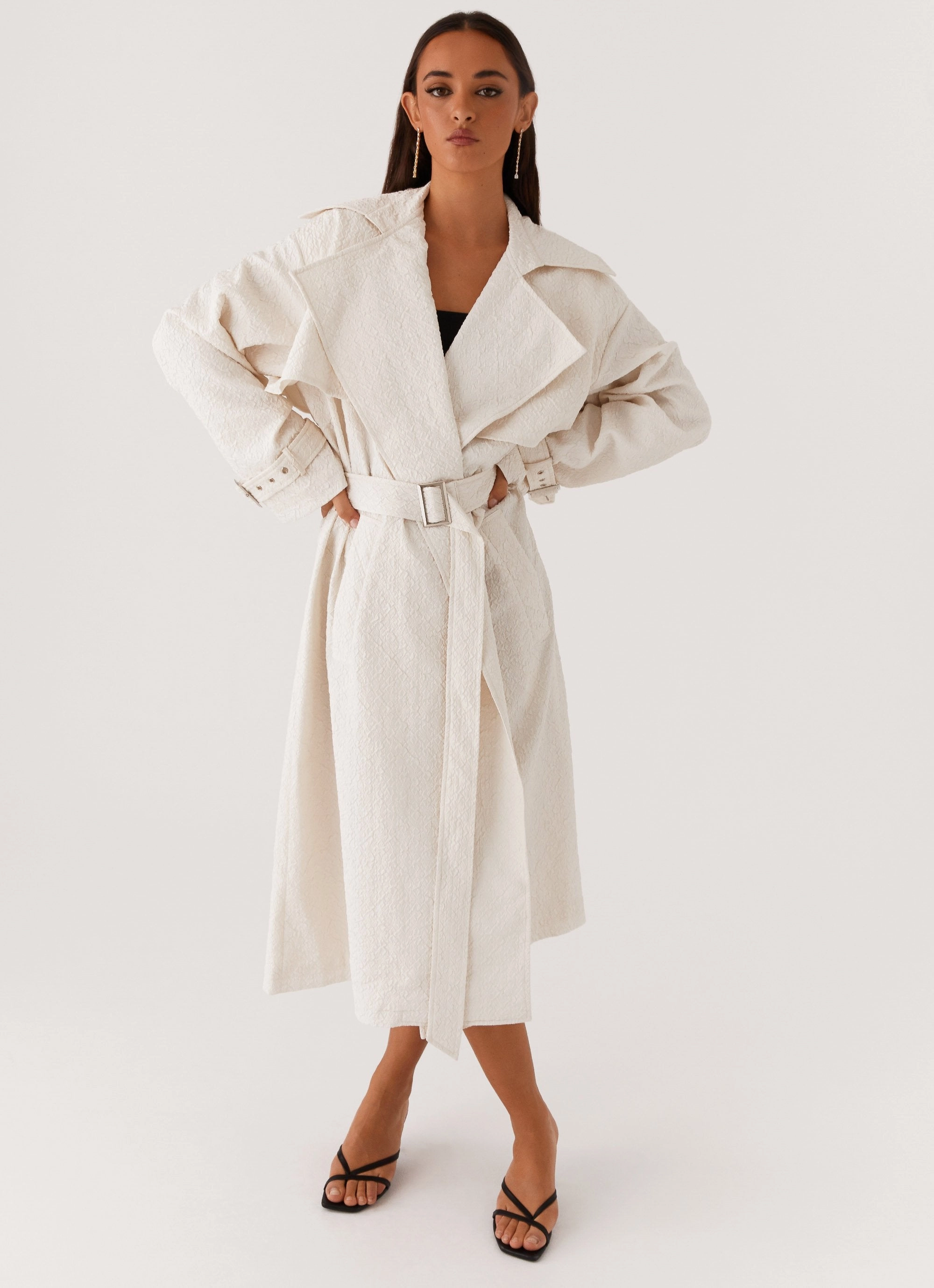 Phoenix Oversized Trench Coat - Ivory Durable Fabric