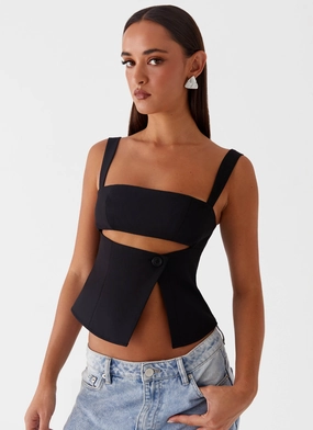 Friction Reducing Finish RecycledPolyesterBlend Pia Cut Out Top - Black