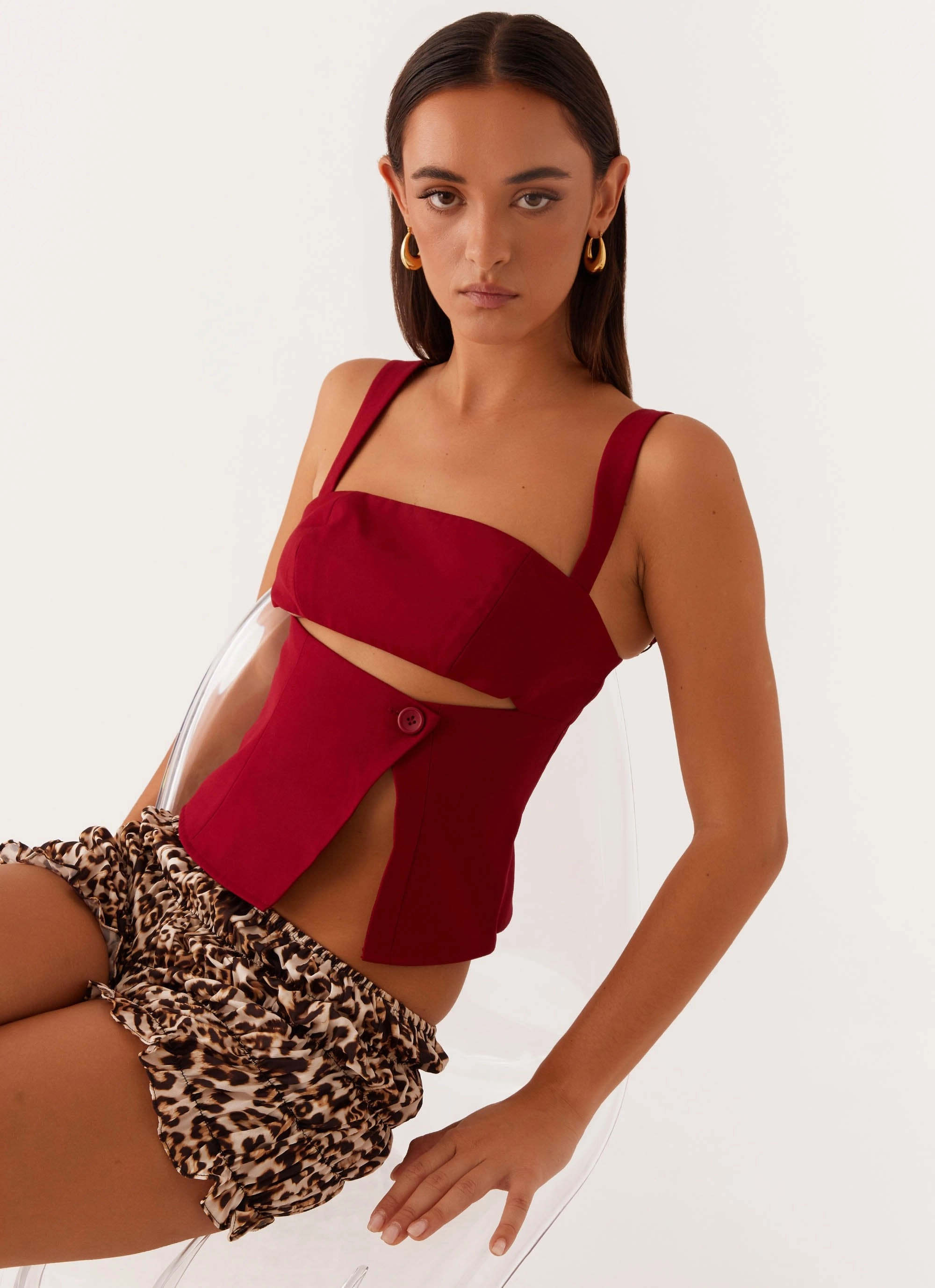 Pia Cut Out Top - Red FourWay Stretch Fabric