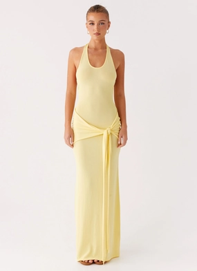 Pina Colada Knit Maxi Dress - Yellow Smooth Design Romantic-Detail