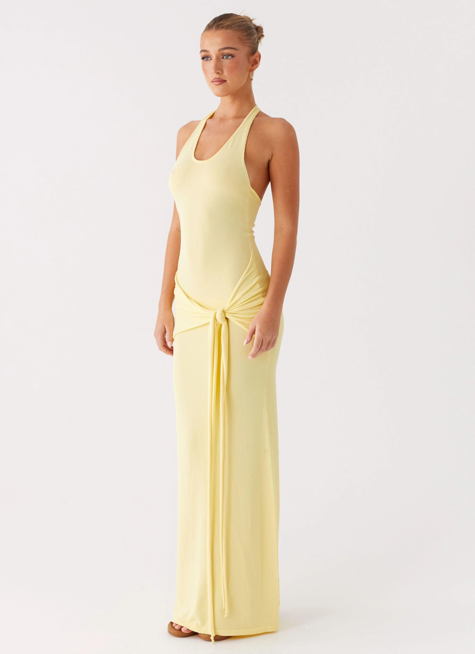 Mixed Fabric Pina Colada Knit Maxi Dress - Yellow