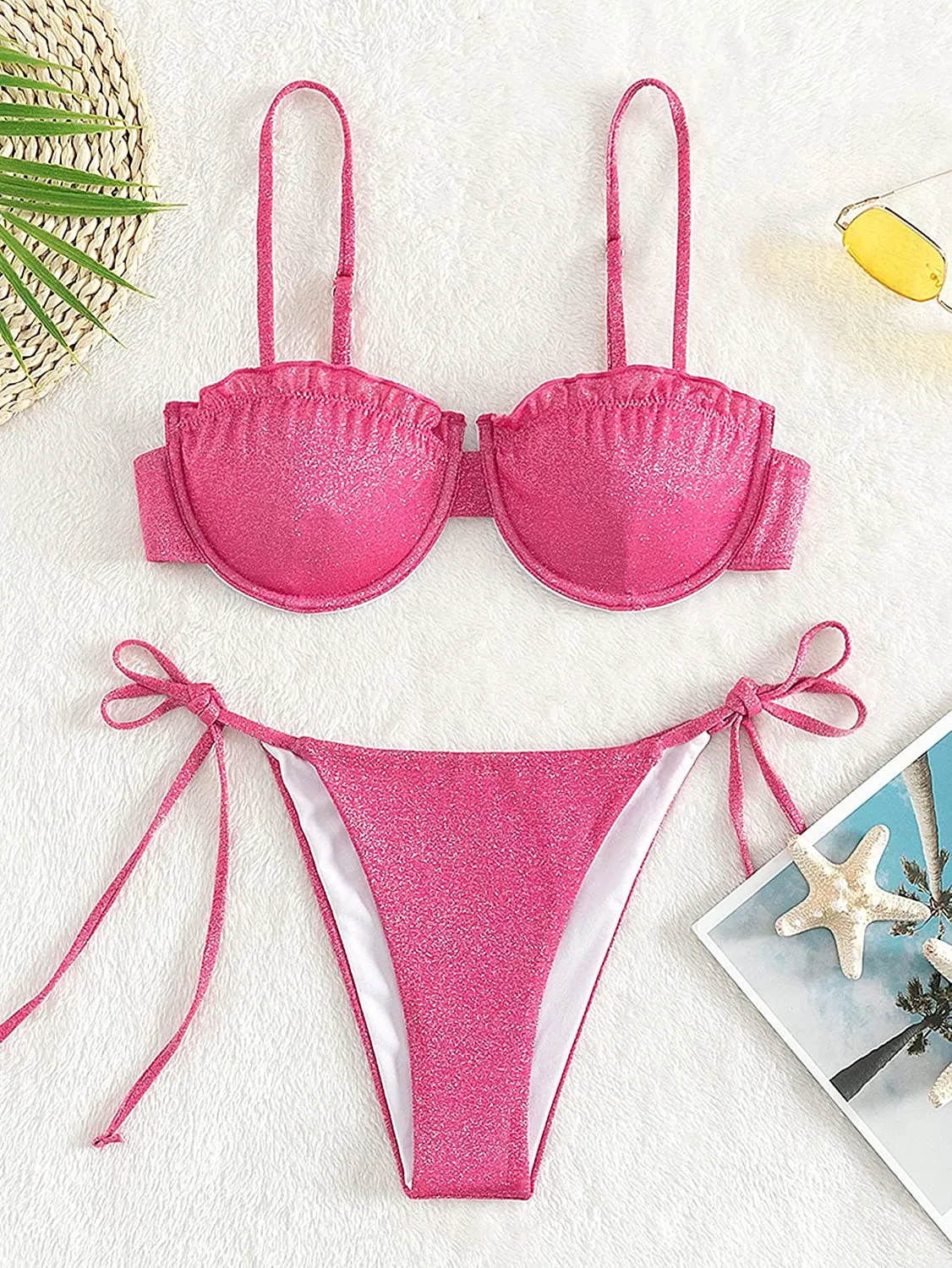 Pink 2 Pieces Spaghetti Strap Bikini