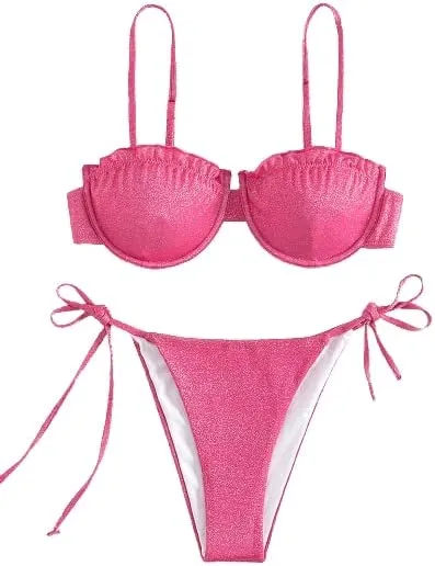 Pink 2 Pieces Spaghetti Strap Bikini