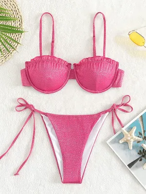 Pink 2 Pieces Spaghetti Strap Bikini