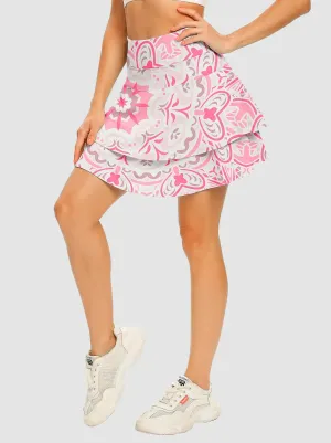 Pink Heart Double-Layer Active Skorts with Shorts