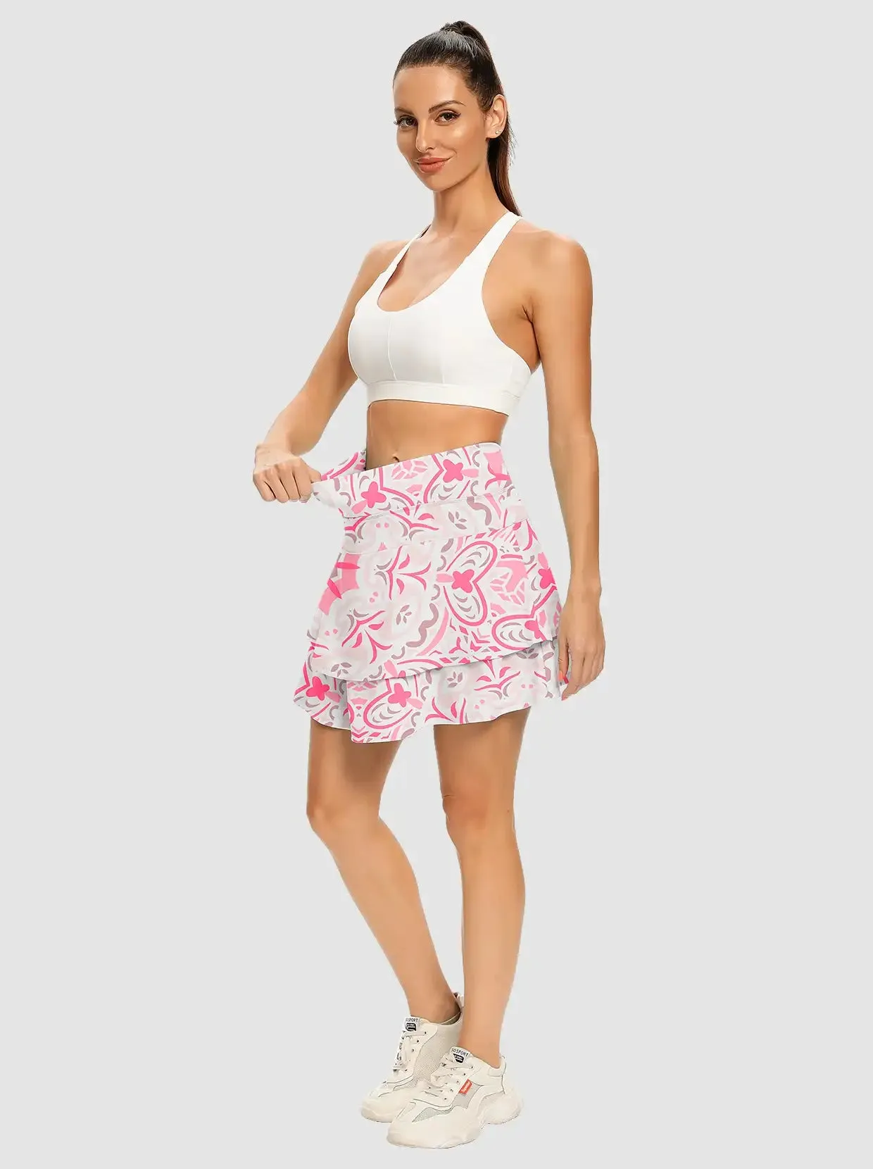Pink Heart Double-Layer Active Skorts with Shorts