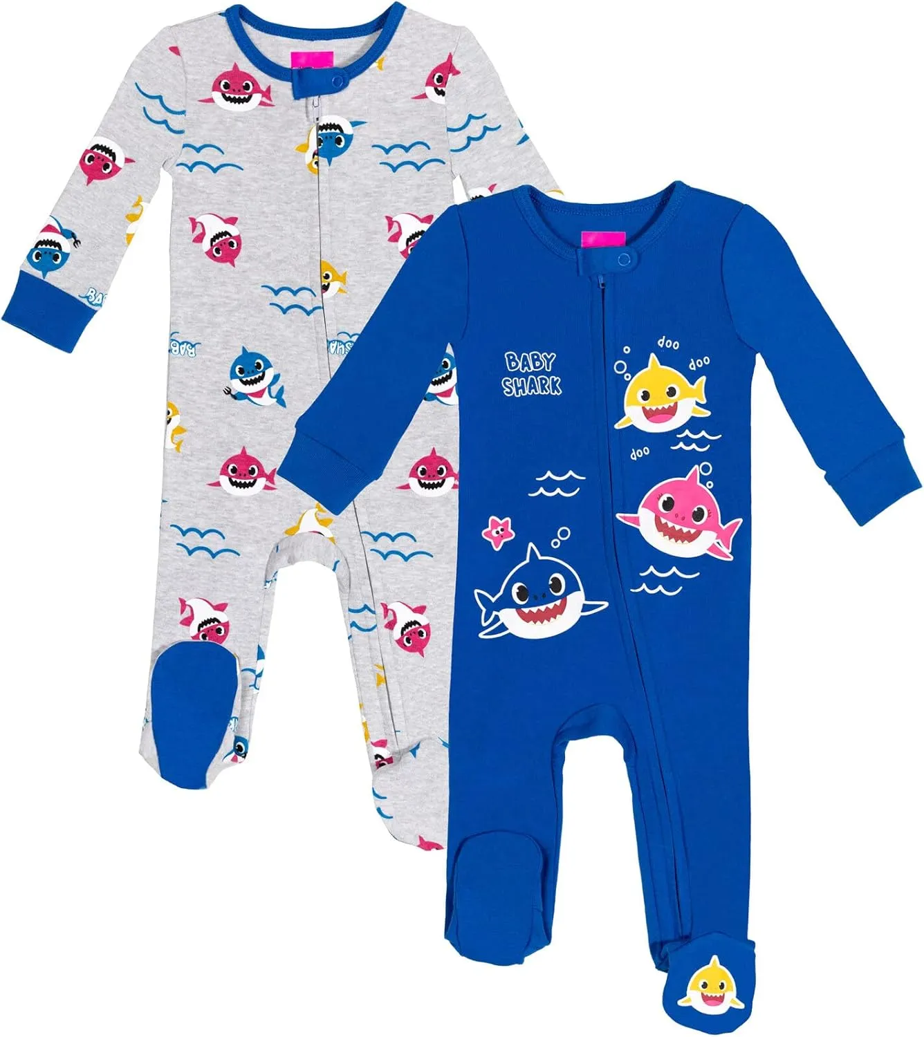 Pinkfong Mommy Shark Daddy Shark Baby Shark 2 Pack Zip Up Sleep N' Play Coveralls Newborn to Infant