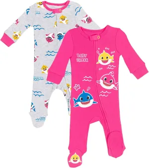 Pinkfong Mommy Shark Daddy Shark Baby Shark 2 Pack Zip Up Sleep N' Play Coveralls Newborn to Infant