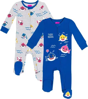 Pinkfong Mommy Shark Daddy Shark Baby Shark 2 Pack Zip Up Sleep N' Play Coveralls Newborn to Infant