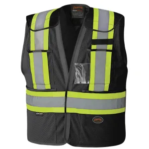 Pioneer Men's Black Hi Vis Safety Tear-Away Vest, Drop Shoulder, CSA Z96-15, Poly Mesh, StarTech® Reflective, 5-Point Quick Release | Sizes S-5XL