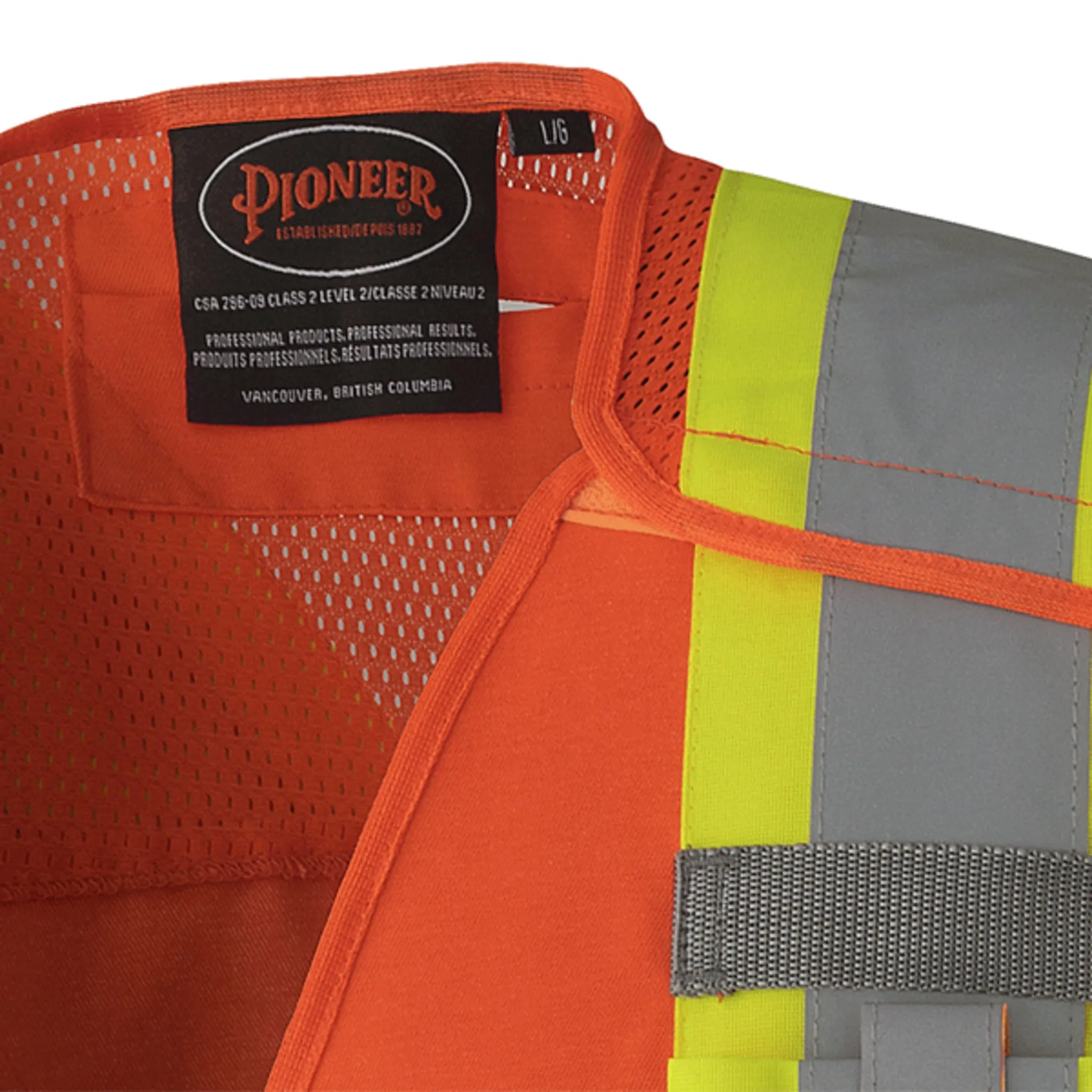 Pioneer Men's Hi Vis Safety Surveyor Vest CSA Poly/Cotton 5-Point Tear-Away, StarTech Reflective, Cooling Mesh, Pockets, D-Ring Access | Sizes S-4XL