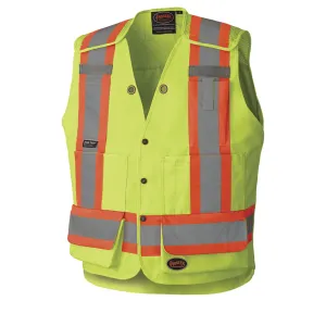 Pioneer Men's Hi Vis Safety Surveyor Vest CSA Poly/Cotton 5-Point Tear-Away, StarTech Reflective, Cooling Mesh, Pockets, D-Ring Access | Sizes S-4XL