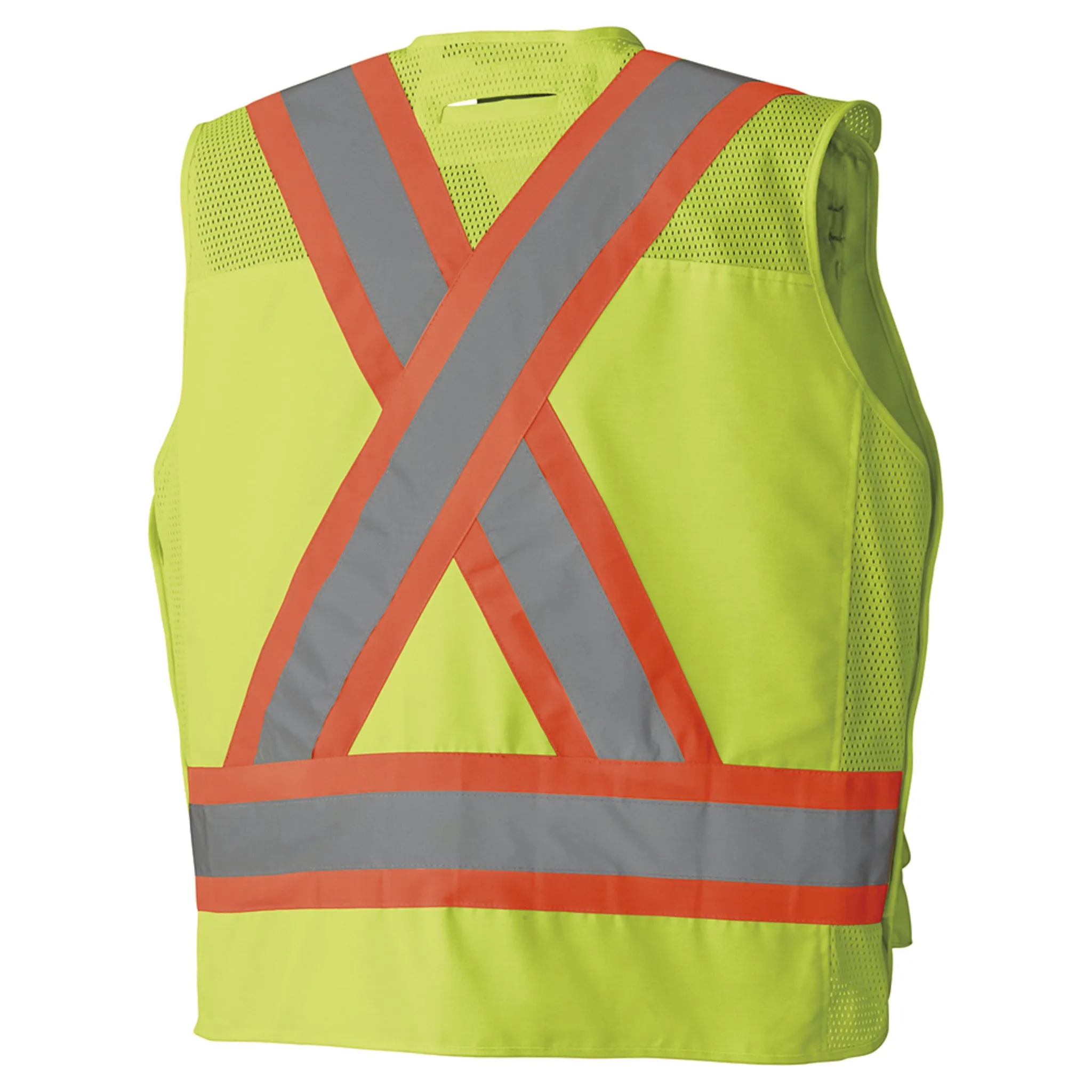 Pioneer Men's Hi Vis Safety Surveyor Vest CSA Poly/Cotton 5-Point Tear-Away, StarTech Reflective, Cooling Mesh, Pockets, D-Ring Access | Sizes S-4XL