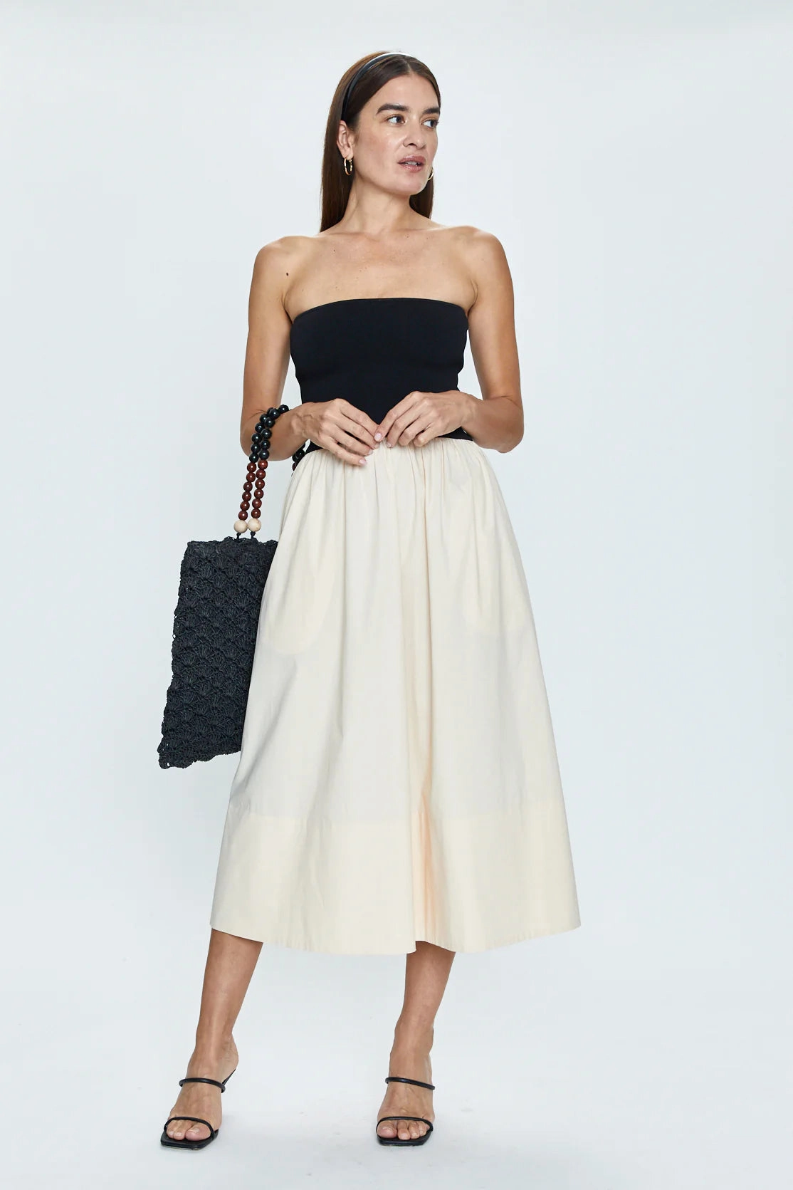 Draped Fabric Light Aesthetic Pistola Mavo Tube Top Dress -Pepper and Salt