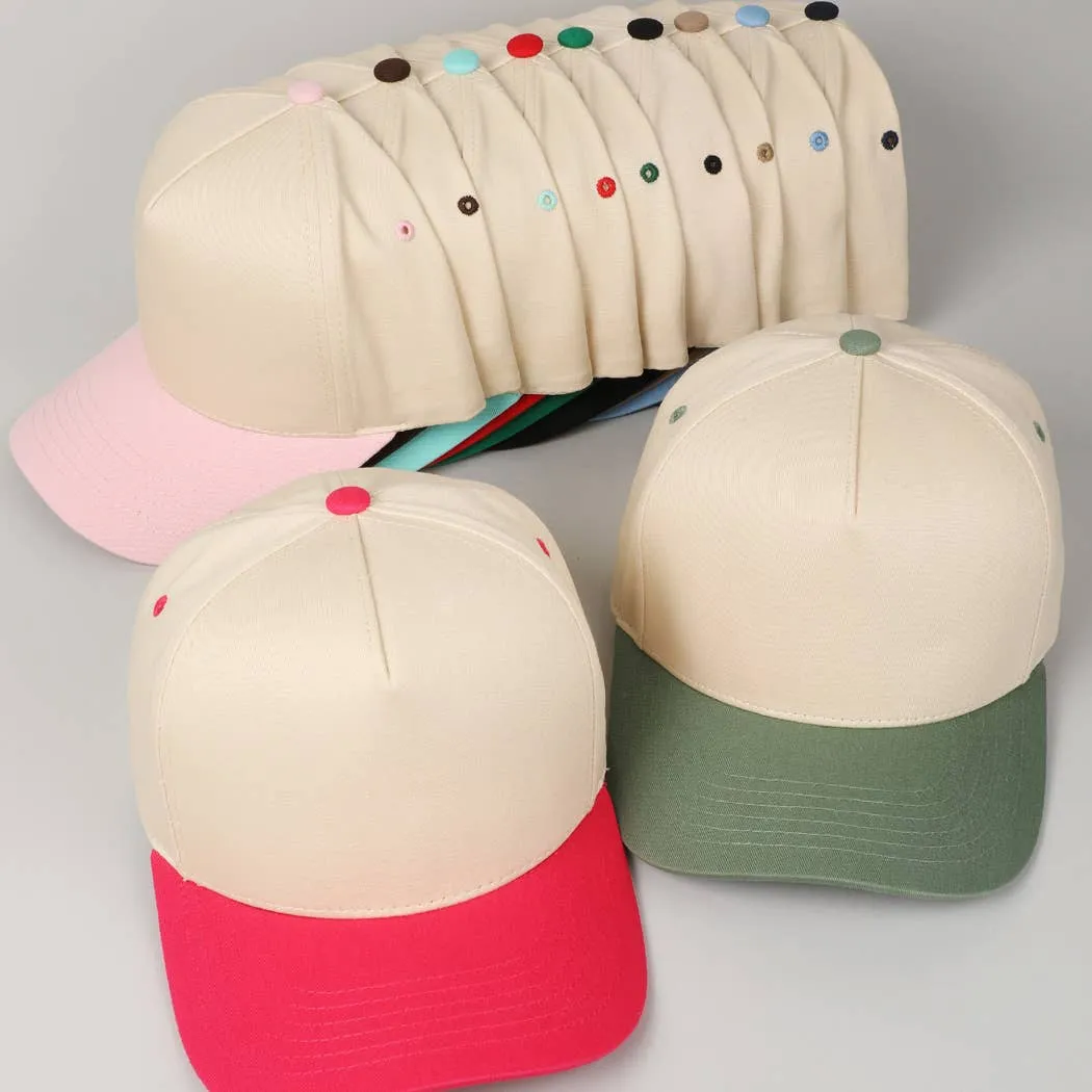 Plain Two Tone Canvas Cotton Baseball Cap : BGD / ONE SIZE