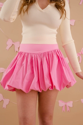 Plan A Date Bubble Skirt-Hot Pink Windproof coating Street Style