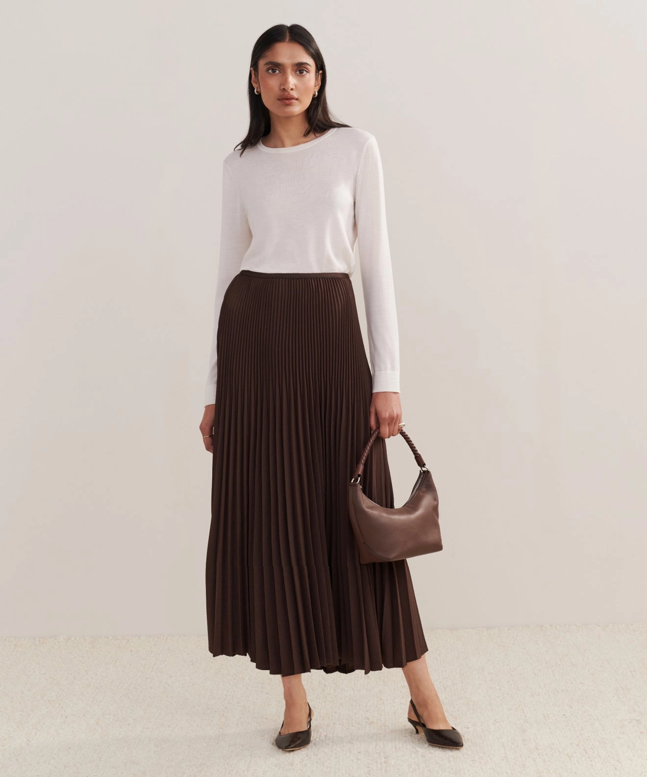 Neutral Shade Pleated Skirt
