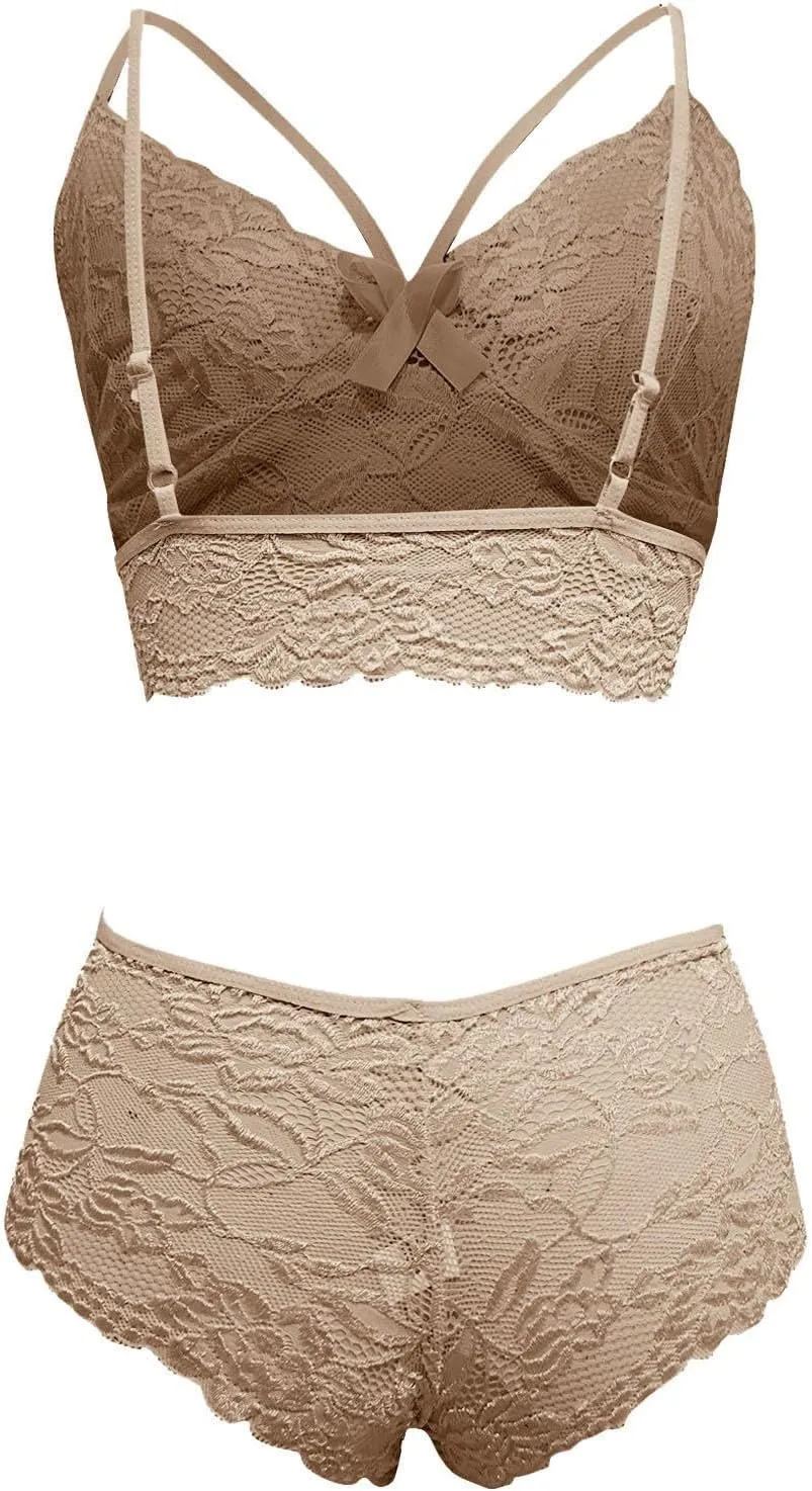 Plus Lingerie 2023 Women Plus Size Lingerie Corset Lace Floral Bralette Bra Two Piece Underwear