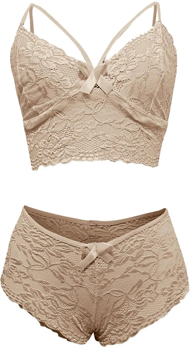 Plus Lingerie 2023 Women Plus Size Lingerie Corset Lace Floral Bralette Bra Two Piece Underwear