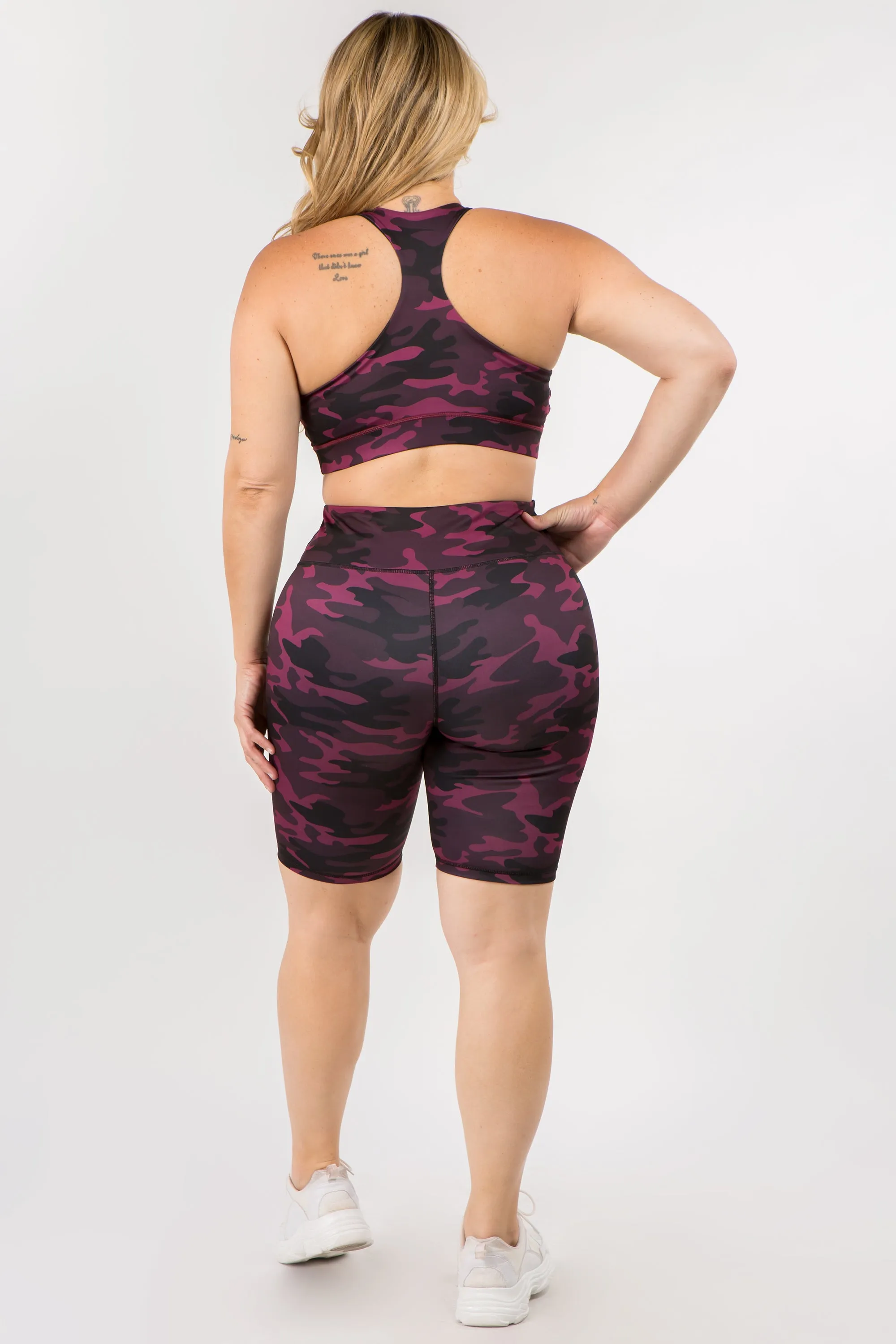 Plus Size Dark Camo Active Biker Shorts Set