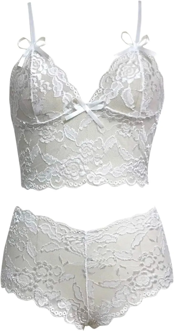 Plus Size Lingerie Set for Women Sexy Lace Bralette High Waist Stretchy V Neck Push Up Stretchy Bra and Panty