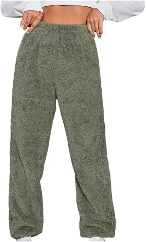 Plus Size Pajamas Pants Women Comfy Fleece Pj Bottoms Warm Plush Lounge Pants Furry Winter Trousers Fluffy Pj Pants