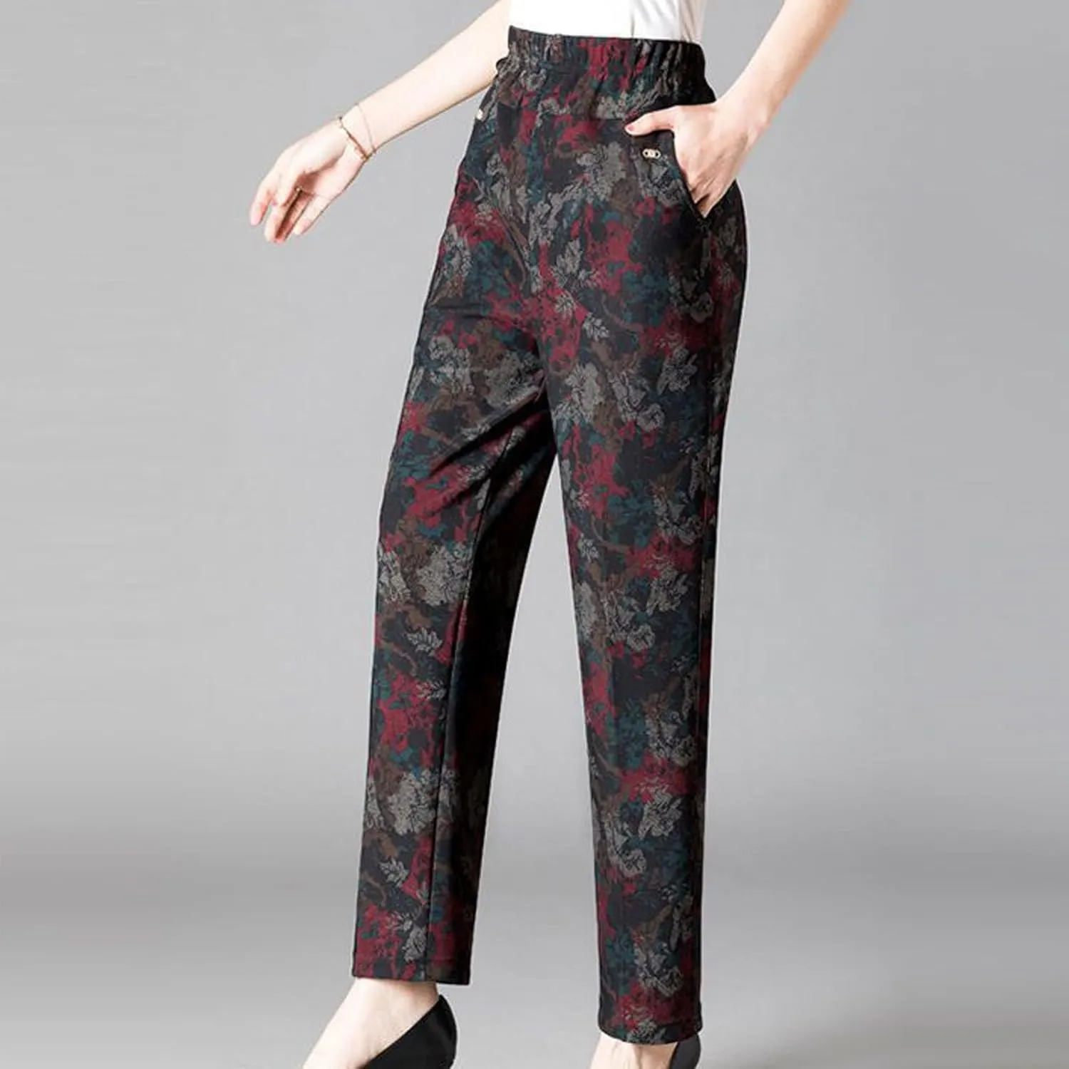 Plus Size Winter Pants Women Floral Fleece Lined Pants Casual Sherpa Lounge Pants Thich Straight Leg Pajamas Pants