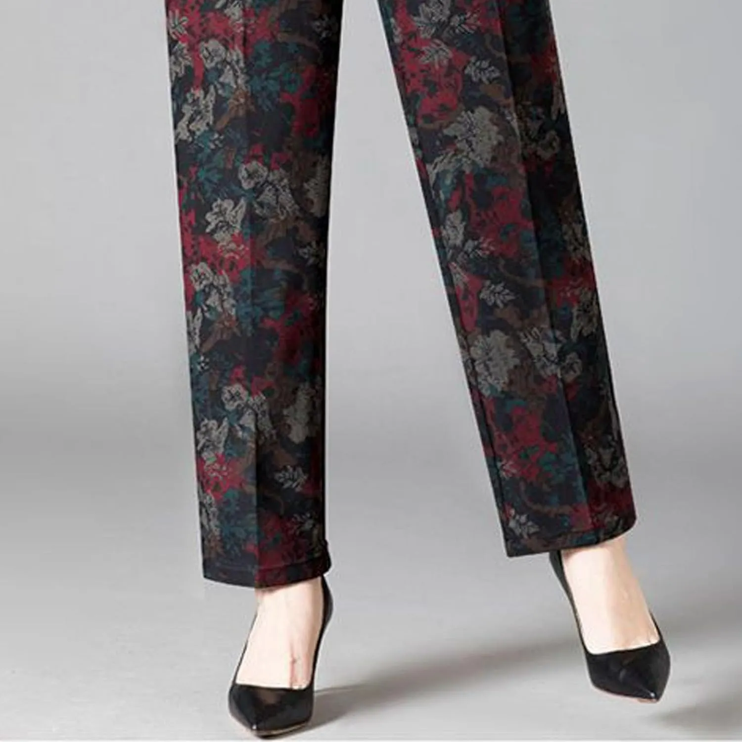Plus Size Winter Pants Women Floral Fleece Lined Pants Casual Sherpa Lounge Pants Thich Straight Leg Pajamas Pants