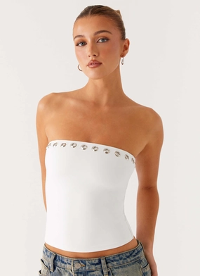 Miku Eyelet Strapless Top - White Relaxed Silhouette