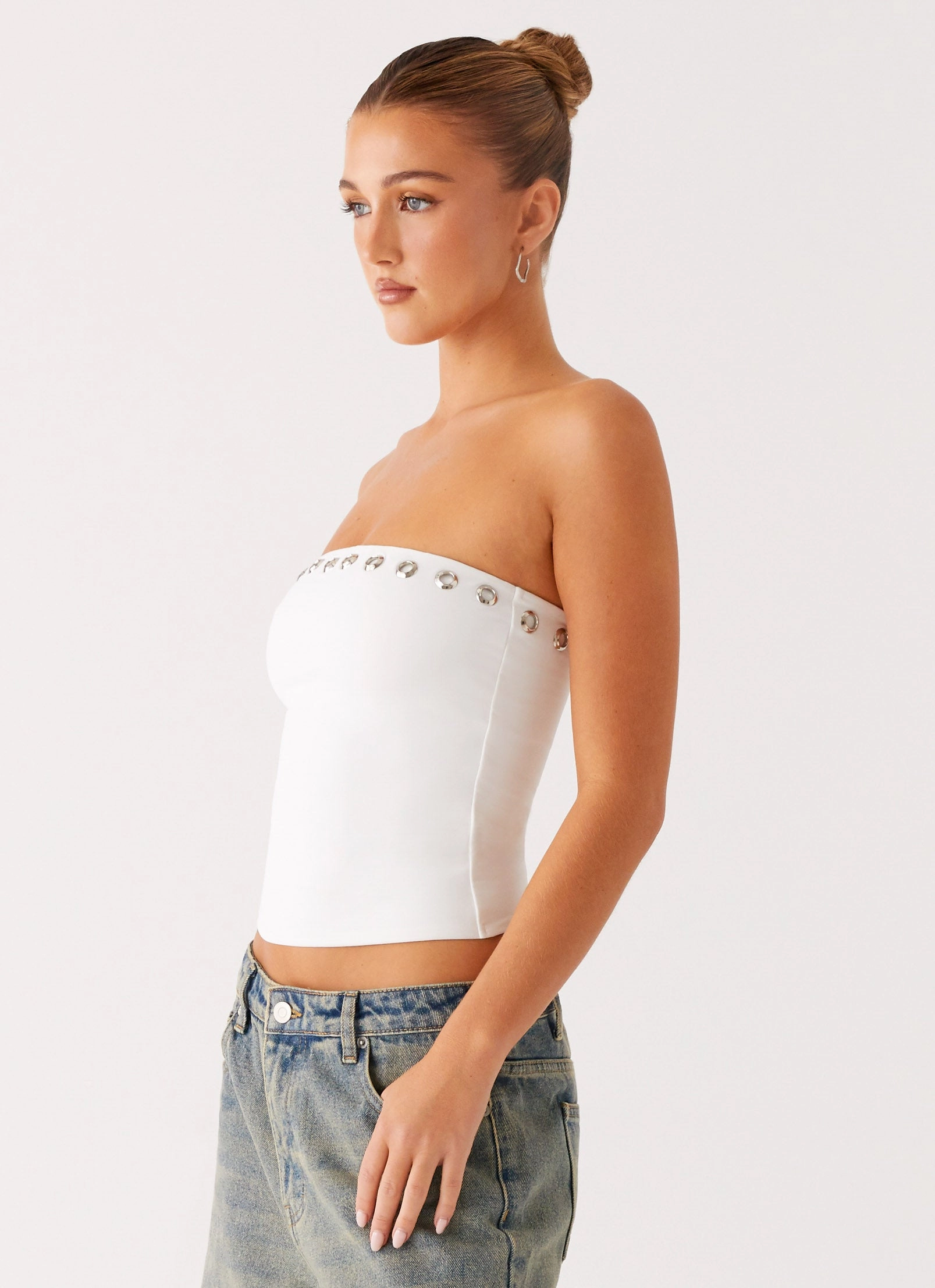 Miku Eyelet Strapless Top - White TaglessNecklineComfort