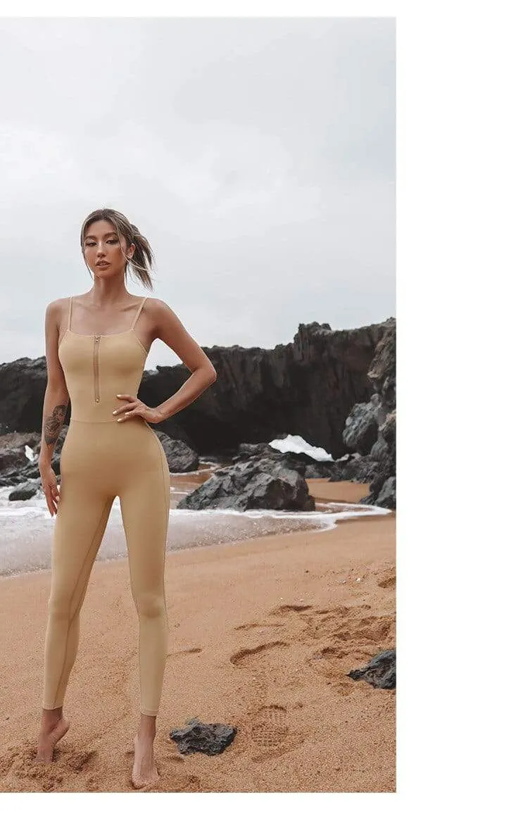 Poise Front Zipper Sleeveless Ribbed Yoga Jumpsuit
